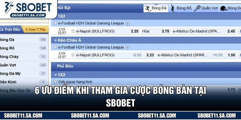 6 ưu điểm khi tham gia cược bóng bàn tại SBOBET