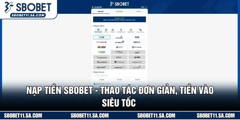 Nạp Tiền SBOBET - Thao Tác Đơn Giản, Tiền Vào Siêu Tốc